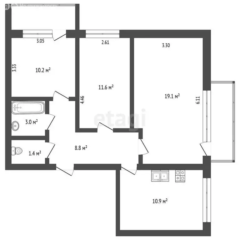 3-комнатная квартира: Севастополь, улица Генерала Лебедя, 12 (63.5 м) - Фото 1
