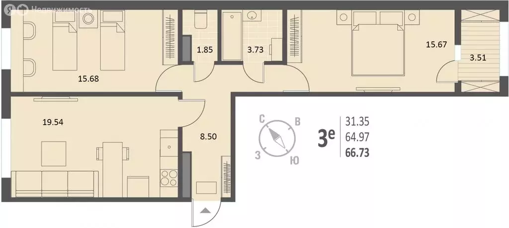 2-комнатная квартира: Воронеж, Краснознамённая улица, 72 (66.73 м) - Фото 1