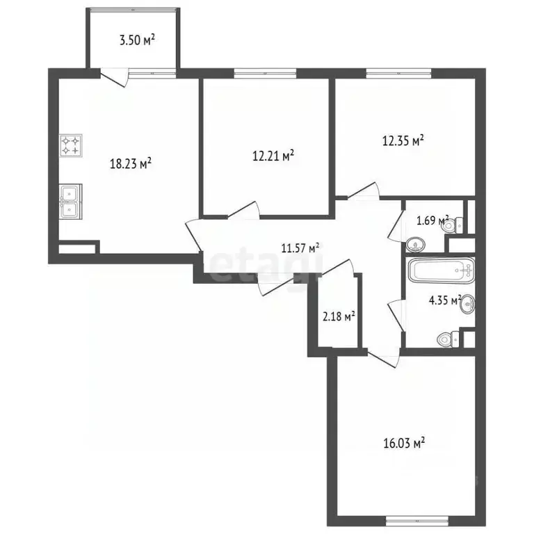 3-к кв. Ленинградская область, Всеволожский район, Агалатовское с/пос, ... - Фото 2