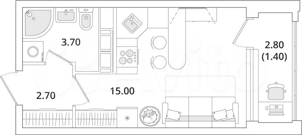 Квартира-студия, 23,1 м, 13/13 эт. - Фото 1