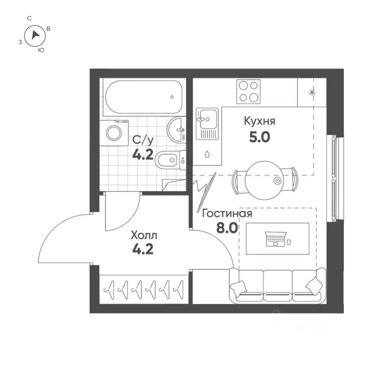 Студия Санкт-Петербург пос. Шушары,  (21.4 м) - Фото 0