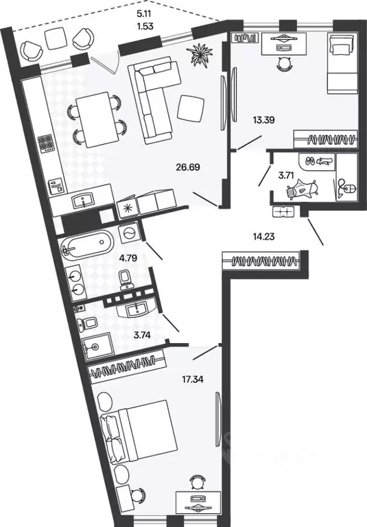 2-к кв. Калининградская область, Гурьевский муниципальный округ, пос. ... - Фото 1