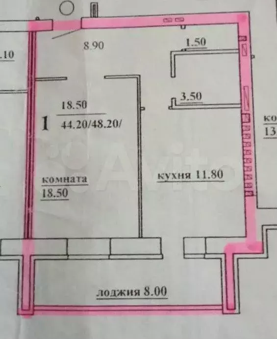 1-к. квартира, 54 м, 5/9 эт. - Фото 0