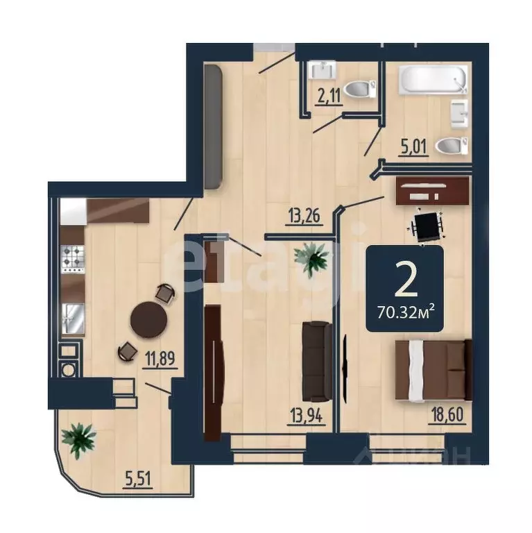 2-к кв. Смоленская область, Смоленск ул. Попова, 30 (70.32 м) - Фото 1