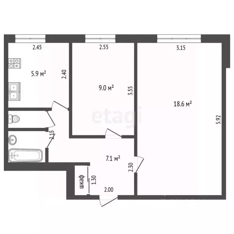2-к кв. Татарстан, Набережные Челны 29-й комплекс, 17 (44.0 м) - Фото 1