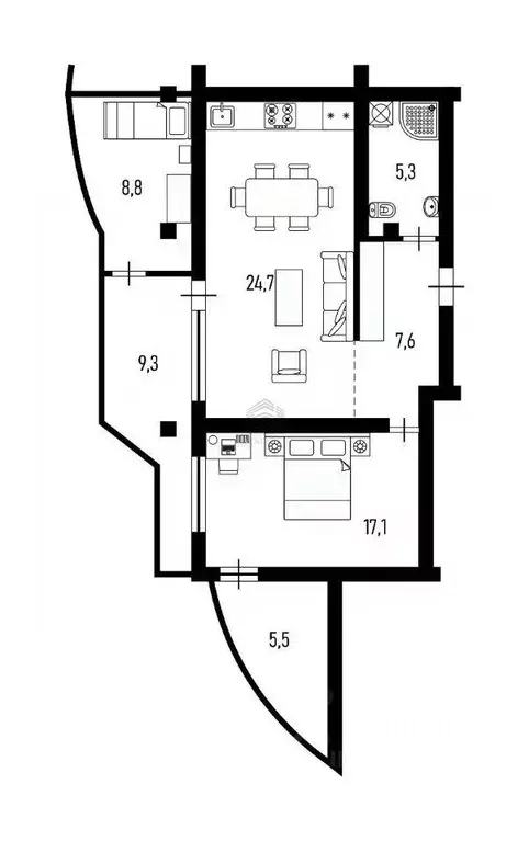 Квартира, 2 комнаты, 77.7 м - Фото 1