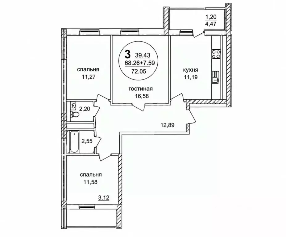 3-к кв. Башкортостан, Уфа Бакалинская ул., 4 (68.3 м) - Фото 2