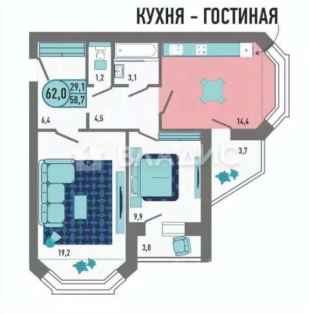 2-к кв. Липецкая область, Липецк Минская ул., 6Ак1 (62.5 м) - Фото 1