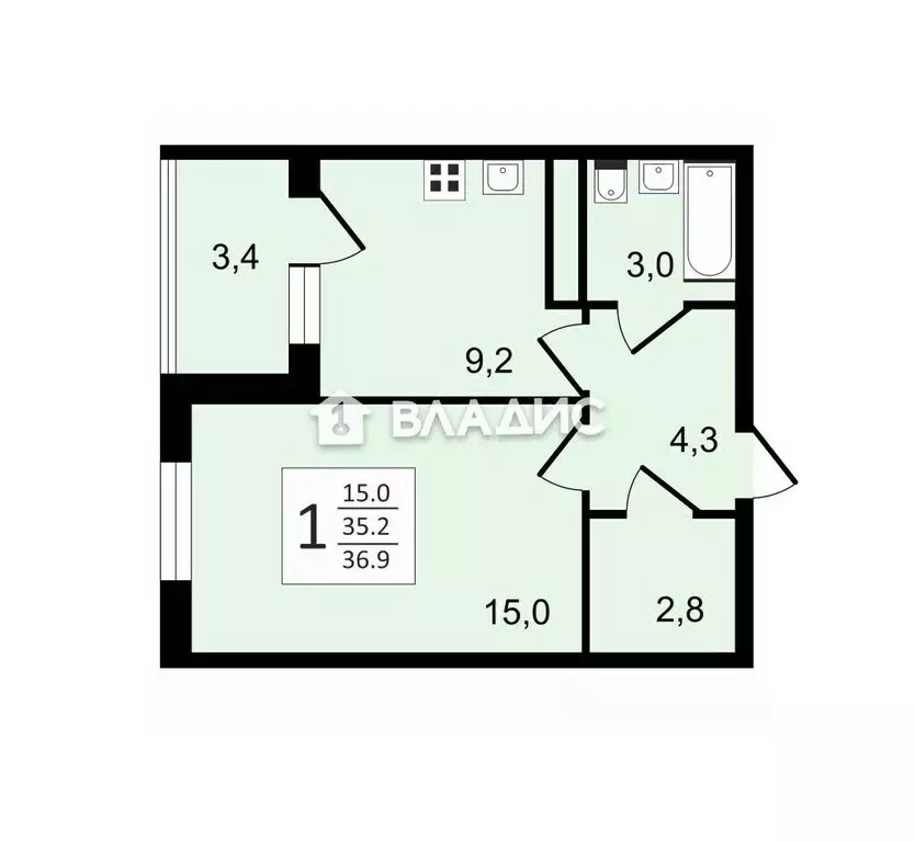 1-к кв. Владимирская область, Владимир ул. Смоленская, 3 (36.9 м) - Фото 1