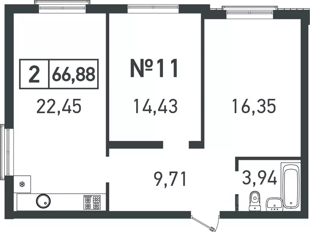 2-к кв. Краснодарский край, Краснодар ул. Атлантическая, 2к4 (66.88 м) - Фото 0