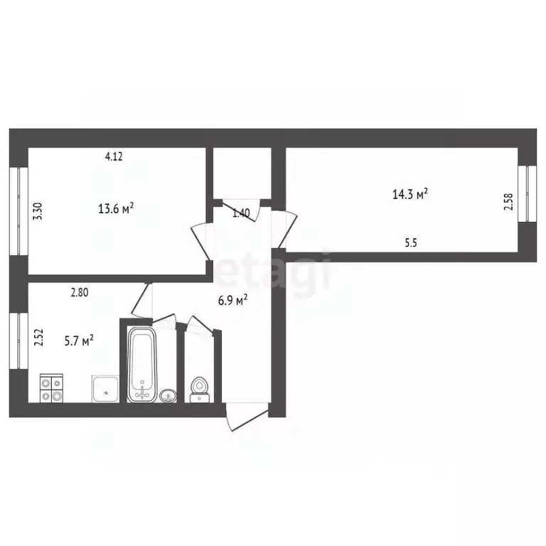 2-к кв. Крым, Симферополь ул. Трубаченко (45.5 м) - Фото 1