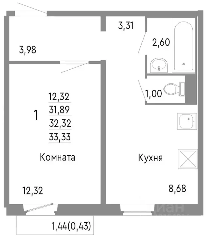 1-к кв. Челябинская область, Челябинск Нефтебазовая ул., 1к2 (32.32 м) - Фото 0