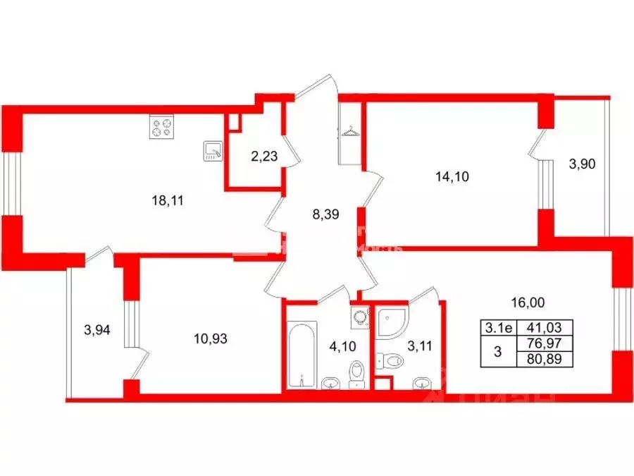 3-к кв. Санкт-Петербург Пулковское ш., 99к6 (76.97 м) - Фото 0