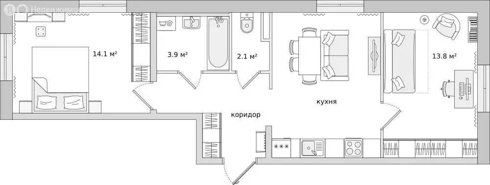 2-комнатная квартира: Бугры, Тихая улица, 7к5 (57.3 м) - Фото 1