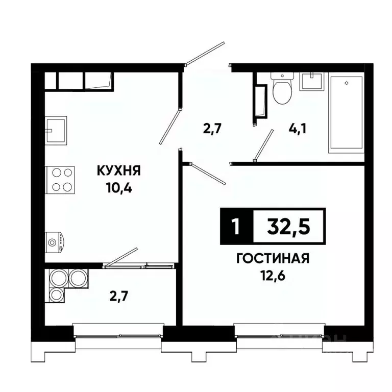 1-к кв. Ставропольский край, Ставрополь просп. Российский, 16к1 (32.5 ... - Фото 1