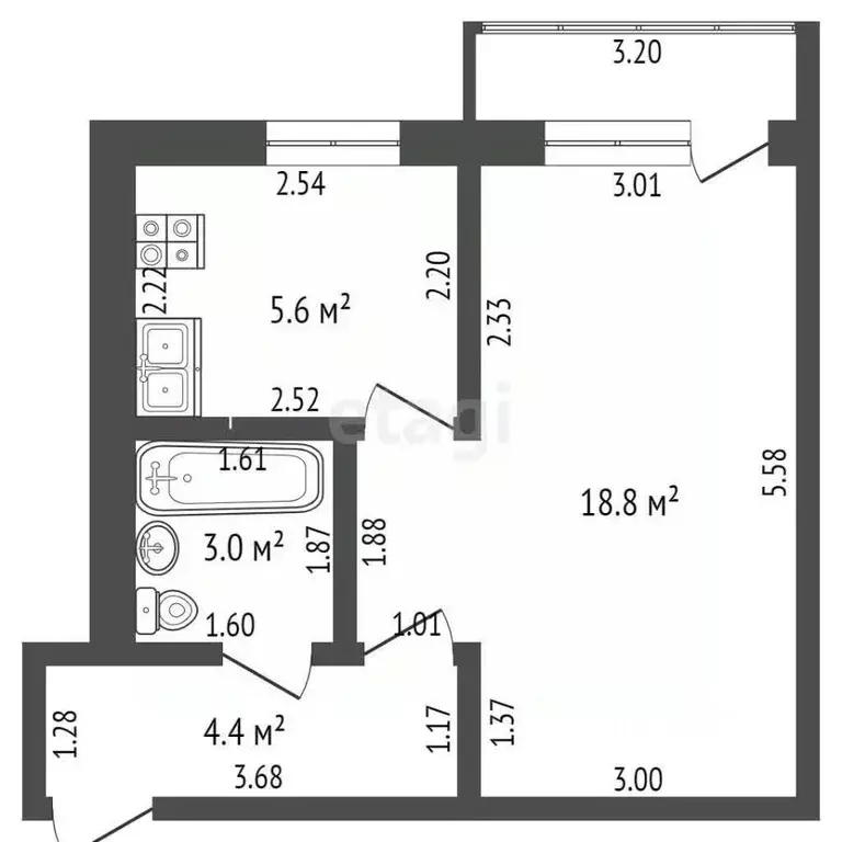 1-к кв. Башкортостан, Стерлитамак ул. Худайбердина, 146 (32.6 м) - Фото 1