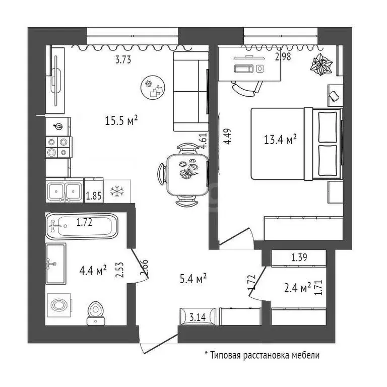1-комнатная квартира: Тюмень, Новгородская улица, 22 (41.1 м) - Фото 0
