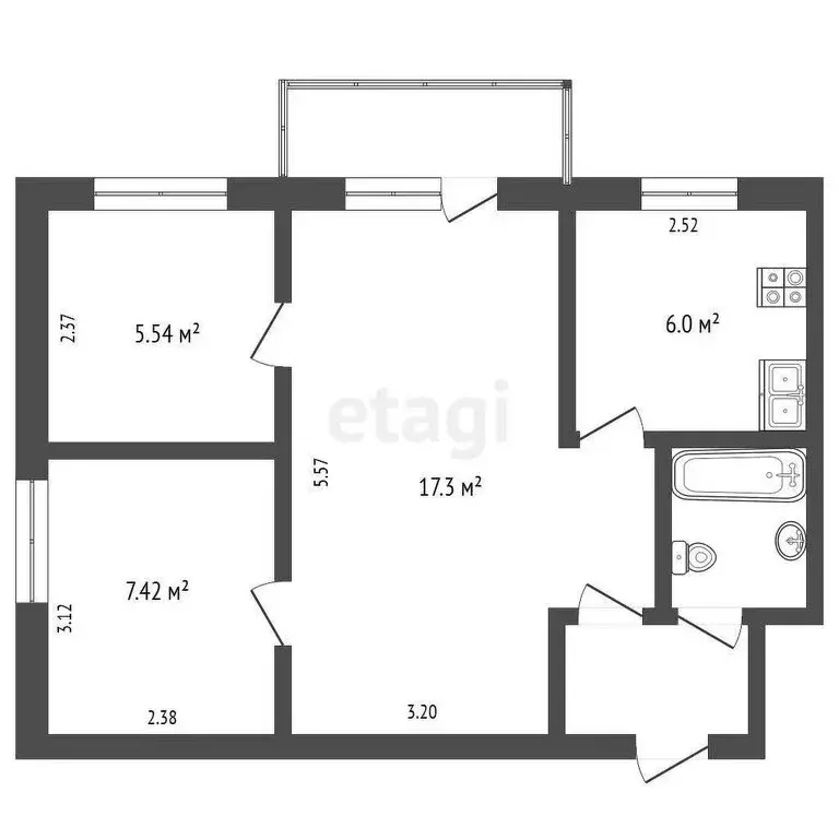2-комнатная квартира: Вологда, Комсомольская улица, 3А (42.8 м) - Фото 1