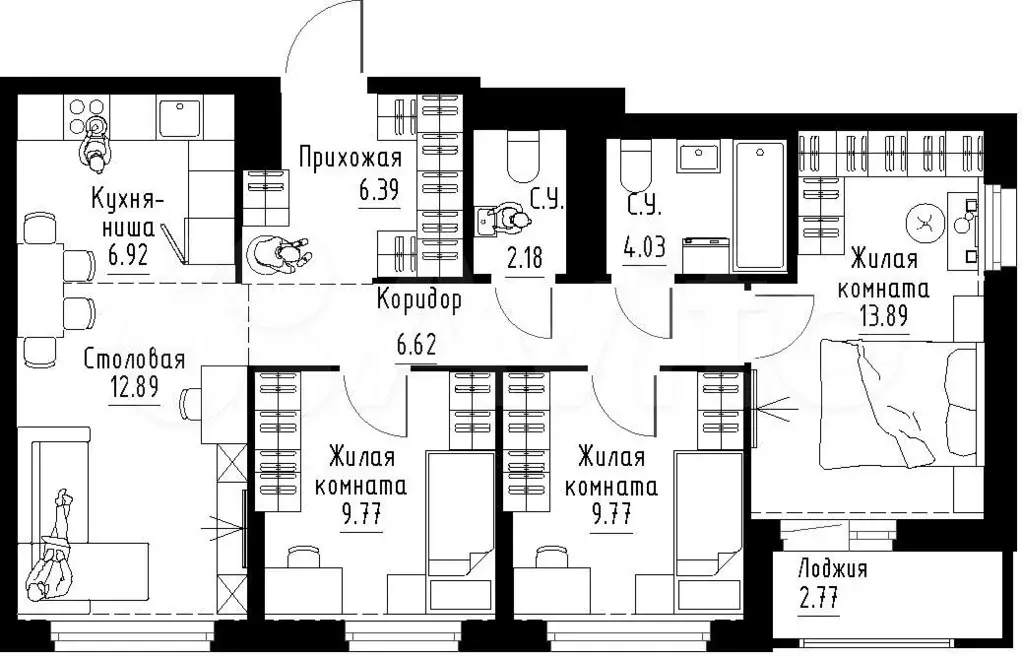 3-к. квартира, 73,9 м, 8/16 эт. - Фото 1