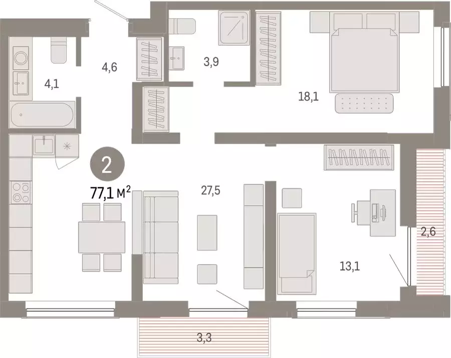 2-комнатная квартира: Новосибирск, Большевистская улица, с49 (77.11 м) - Фото 0