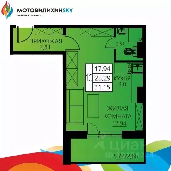 1-к кв. Пермский край, Пермь ул. Гашкова, 56к1 (31.15 м) - Фото 0