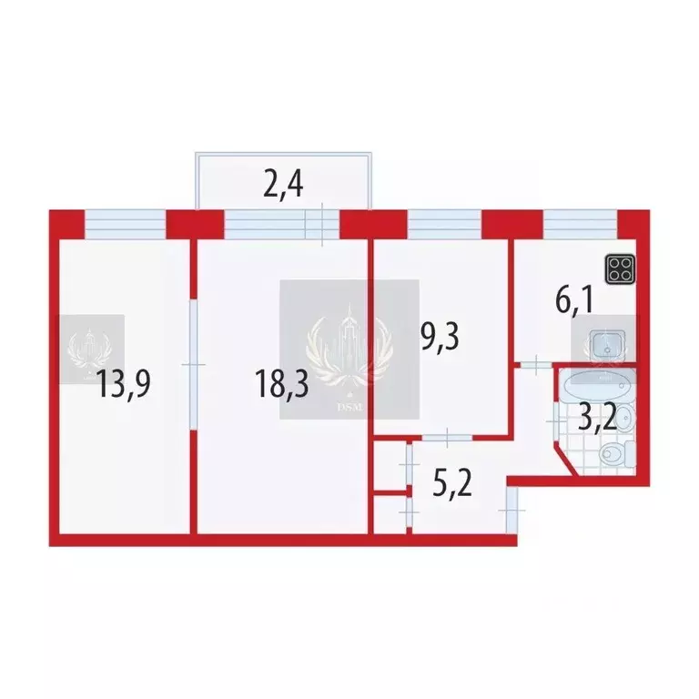 3-к кв. Санкт-Петербург ул. Цимбалина, 54 (56.4 м) - Фото 2