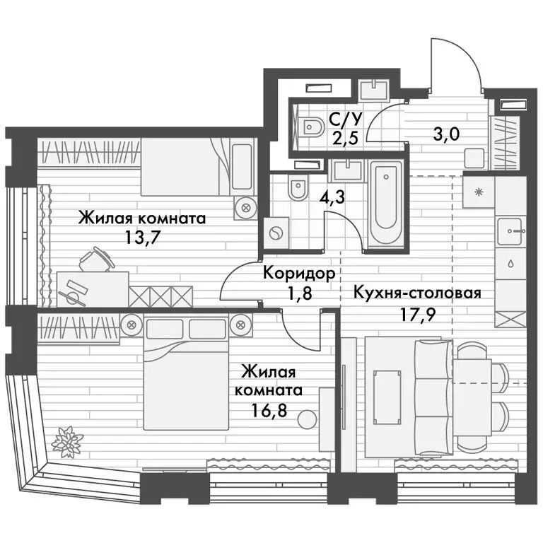 2-комнатная квартира: Владивосток, Ленинский район (60 м) - Фото 0
