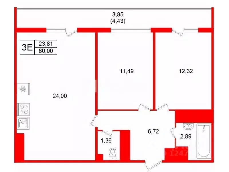 2-к кв. Санкт-Петербург ул. Вадима Шефнера, 10к1 (60.0 м) - Фото 2