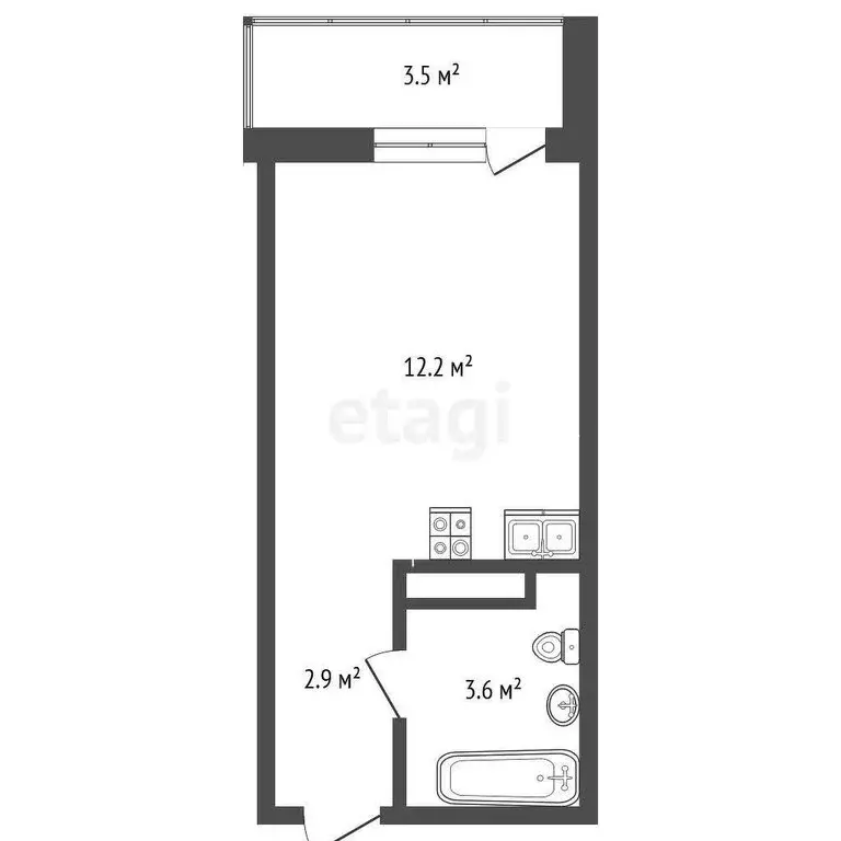 Квартира-студия: Тюмень, улица Новосёлов, 109 (20.6 м) - Фото 1