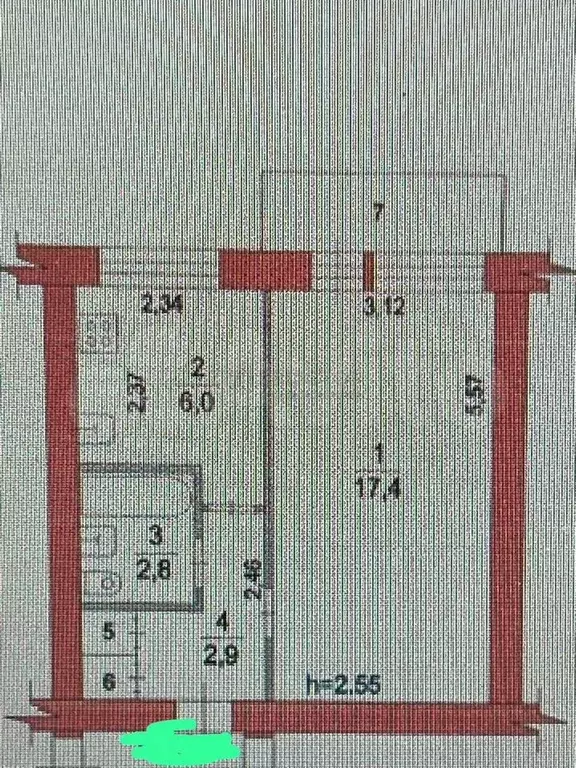 1-к. квартира, 30,8 м, 3/5 эт. - Фото 0