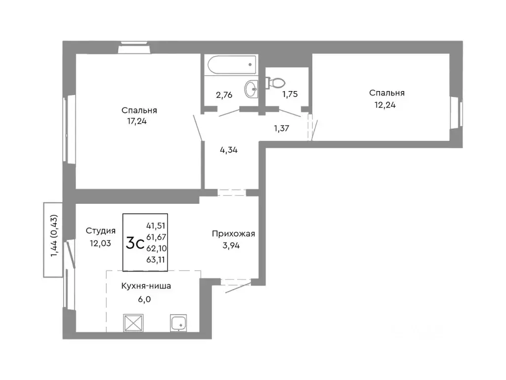 3-к кв. Челябинская область, Челябинск Нефтебазовая ул., 1-13 (62.1 м) - Фото 1