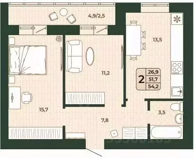 2-к кв. Самарская область, Волжский район, Смышляевка городское ... - Фото 1