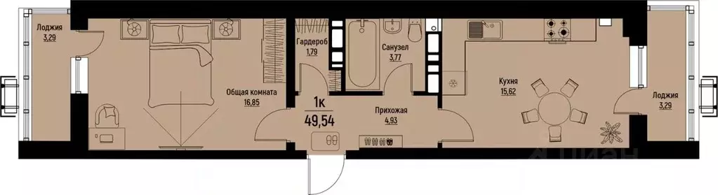 1-к кв. Ставропольский край, Пятигорск Скачки мкр,  (49.54 м) - Фото 0