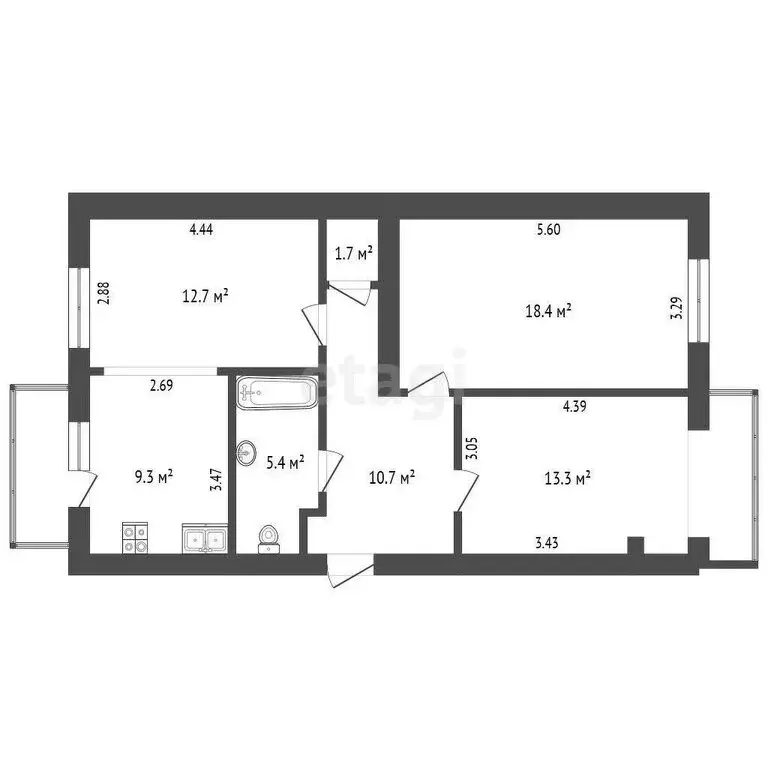 3-комнатная квартира: Новоозёрное, Морская улица, 11 (68.5 м) - Фото 0