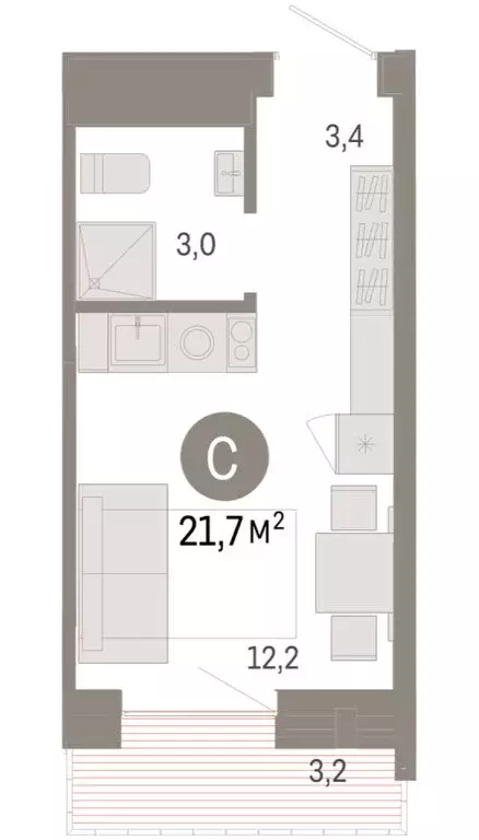 Квартира-студия: Тюмень, Причальная улица, 7 (21.74 м) - Фото 1