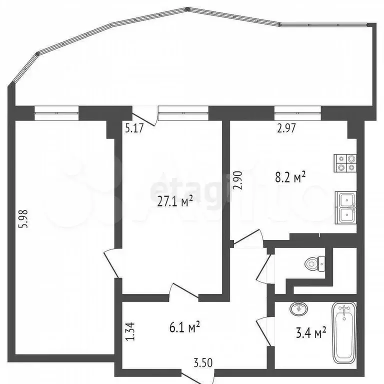 2-к. квартира, 46 м, 8/9 эт. - Фото 0