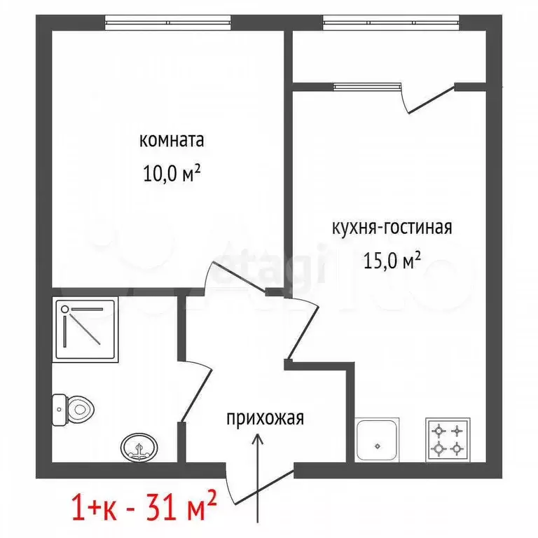 1-к. квартира, 31 м, 5/5 эт. - Фото 1