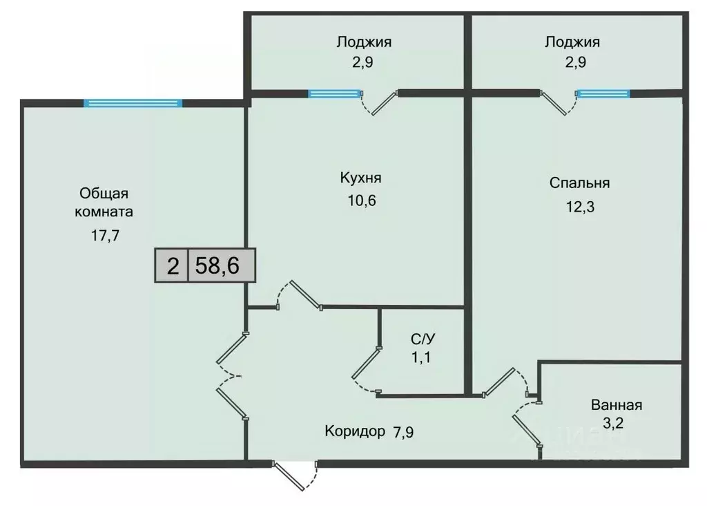 2-к кв. Ставропольский край, Железноводск  (58.6 м) - Фото 0