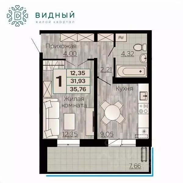 1-к кв. Пермский край, Пермь Кавказская ул., 13к1 (35.76 м) - Фото 1