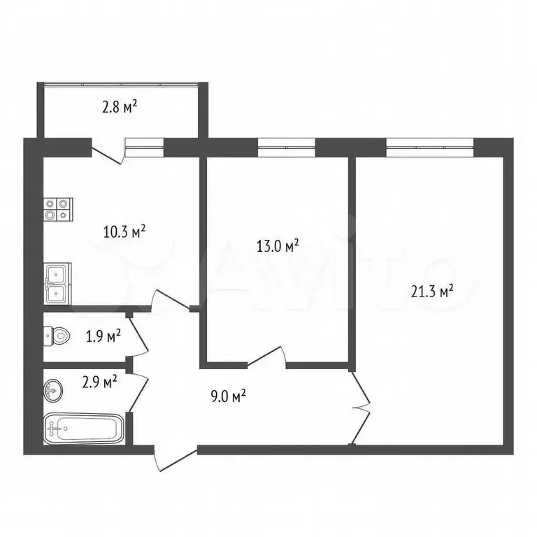 2-к. квартира, 58,9 м, 3/9 эт. - Фото 0