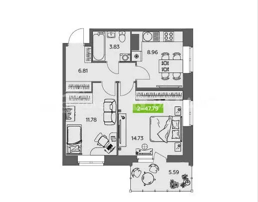 2-комнатная квартира: Северодвинск, Беломорский проспект, 3Ак2 (46.11 ... - Фото 1