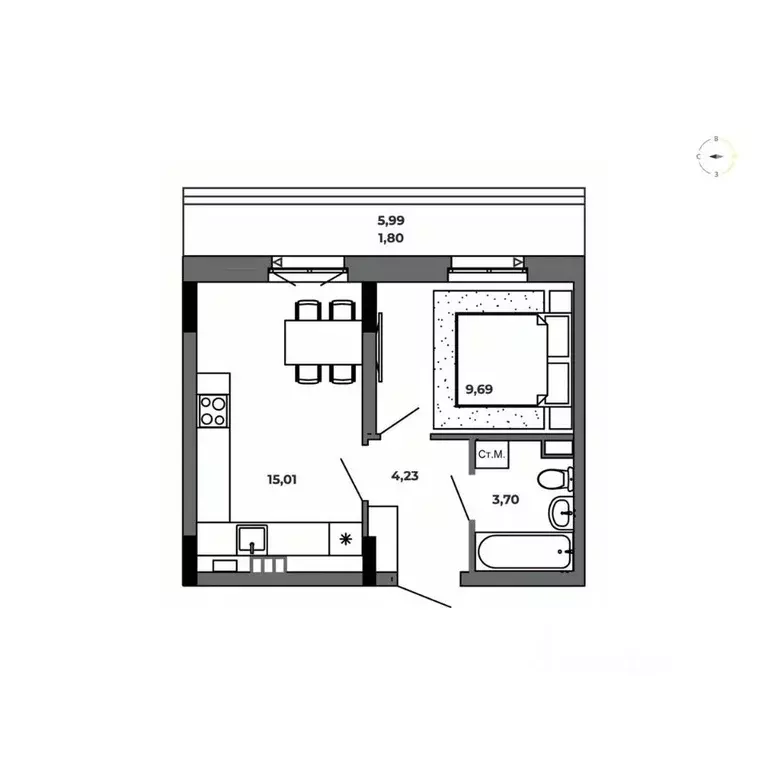 1-к кв. Омская область, Омск  (34.43 м) - Фото 0