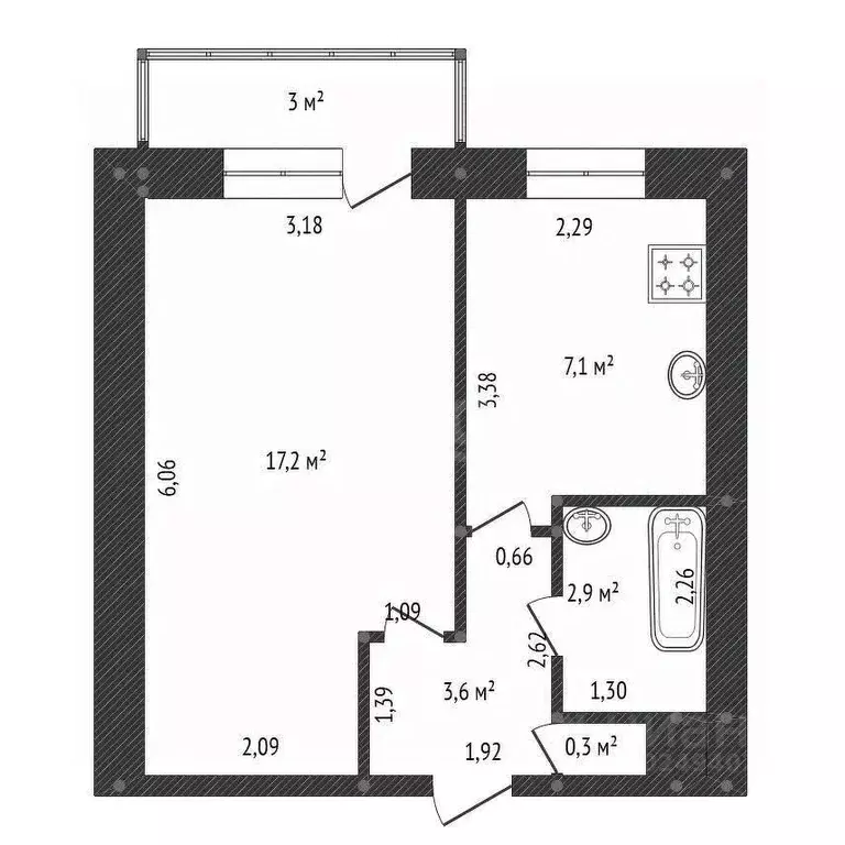 1-к кв. Башкортостан, Уфа бул. Ибрагимова, 23 (32.9 м) - Фото 2