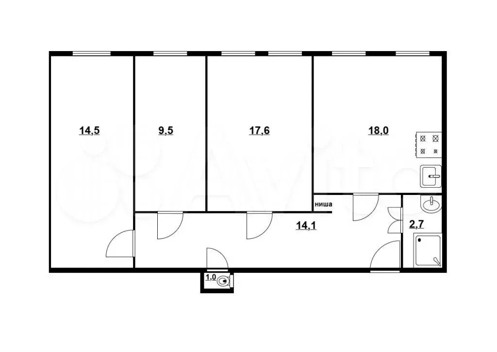 3-к. квартира, 77,4 м, 3/5 эт. - Фото 0