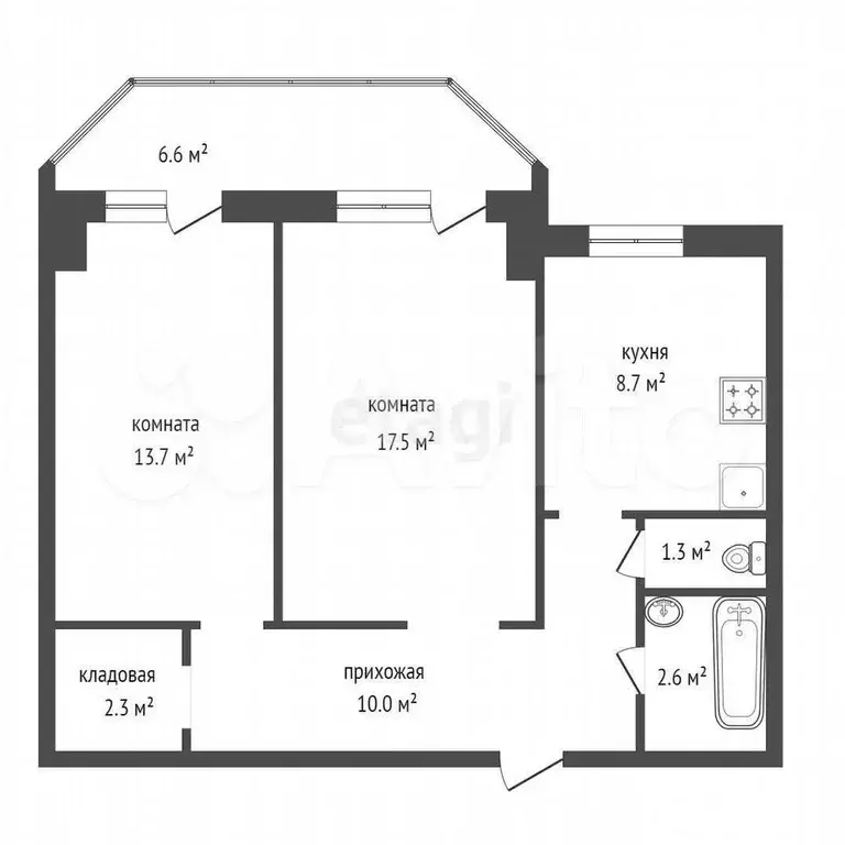 2-к. квартира, 56 м, 3/10 эт. - Фото 0