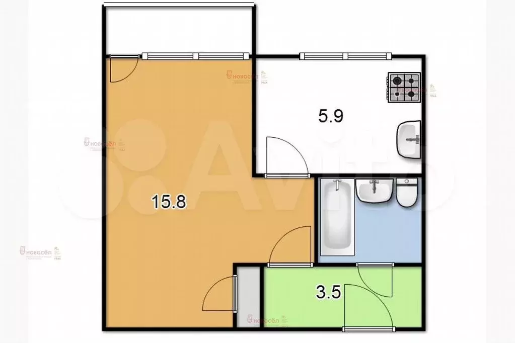 1-к. квартира, 30 м, 4/5 эт. - Фото 0
