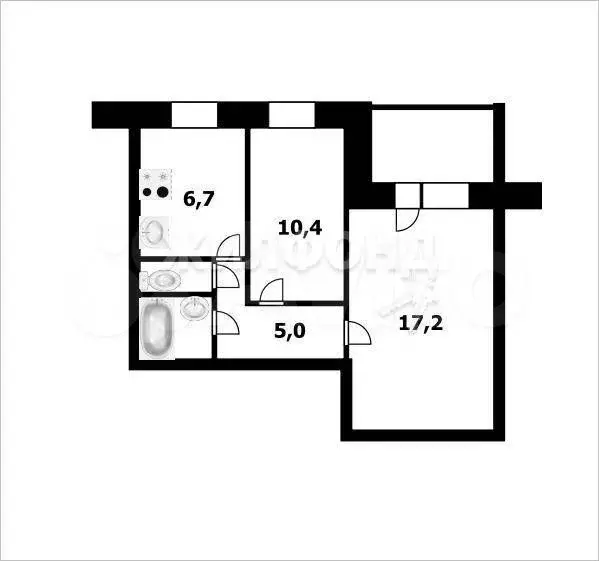 2-к. квартира, 43,6 м, 3/9 эт. - Фото 0