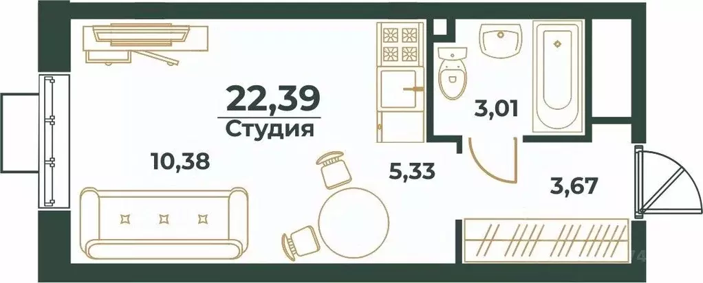 Студия Хабаровский край, Хабаровск Южный мкр, ул. Рокоссовского (22.39 ... - Фото 0