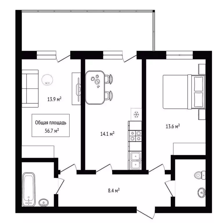 2-комнатная квартира: Новосибирск, улица Тюленина, 28 (56.7 м) - Фото 1