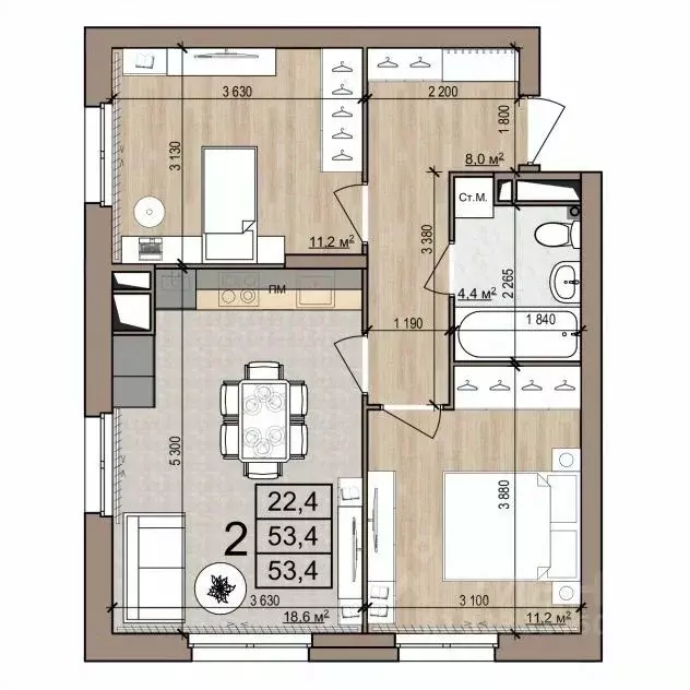 2-к кв. Рязанская область, Рязань ул. Новоселов, 33Б (53.4 м) - Фото 1